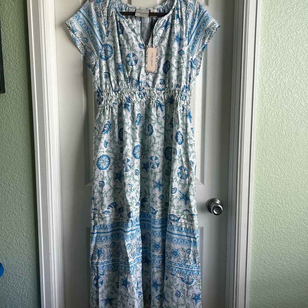 Laura Ashley Blue, White and Green Printed Maxi Dress NWT